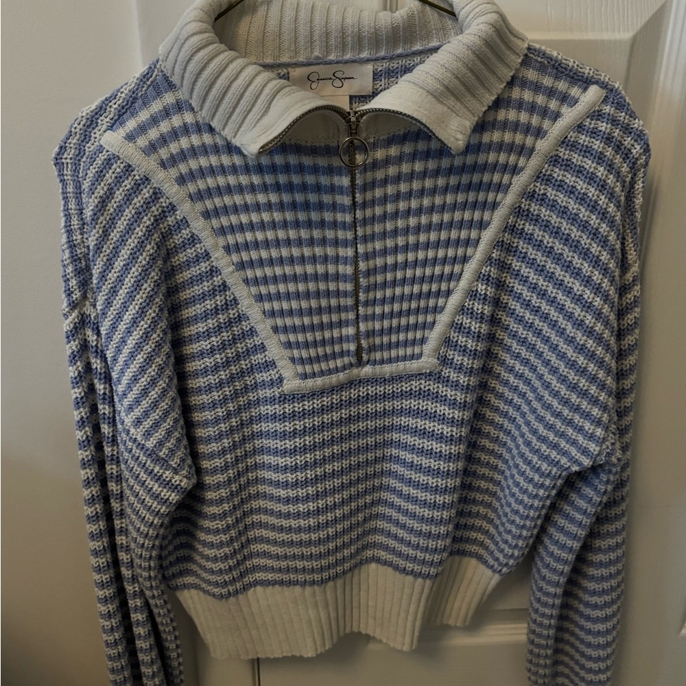 Blue and White Women's Sweater